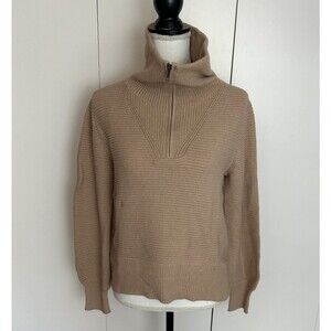 Sonoma 1/4 Zip Turtleneck Tight-Knit Sweater Womens Size S Tan Ribbed NWT